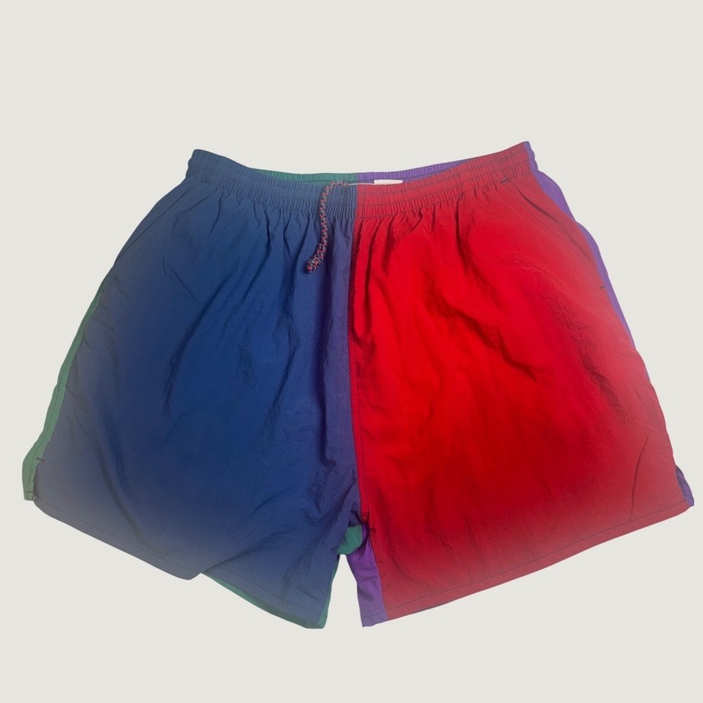Wave Runner Color Block Swim Trunks Mens XL Red Blue Purple Green Nylon VTG